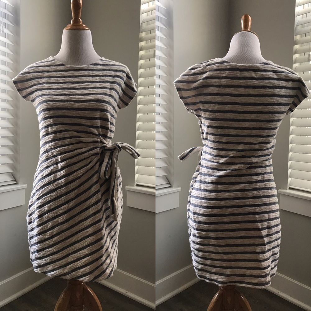 white and blue striped dress w/ tie detail anthro